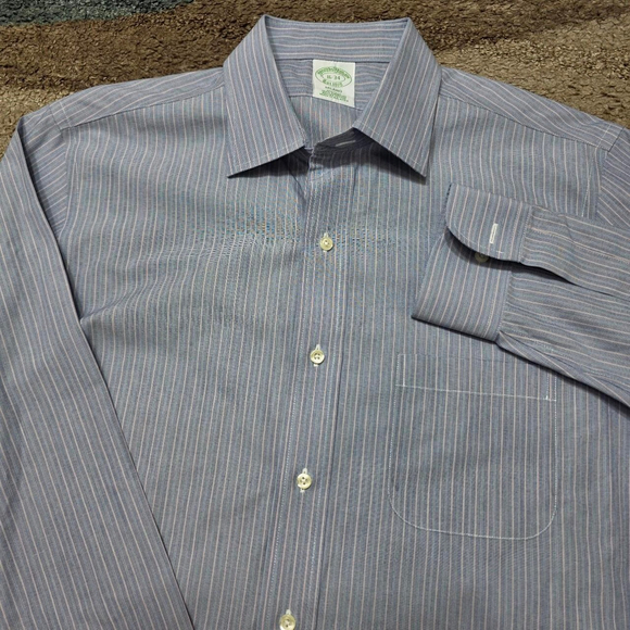 Brooks Brothers Milano Dress Shirt 16-34 Blue Stripe Non-Iron Supima Cotton - Picture 1 of 6